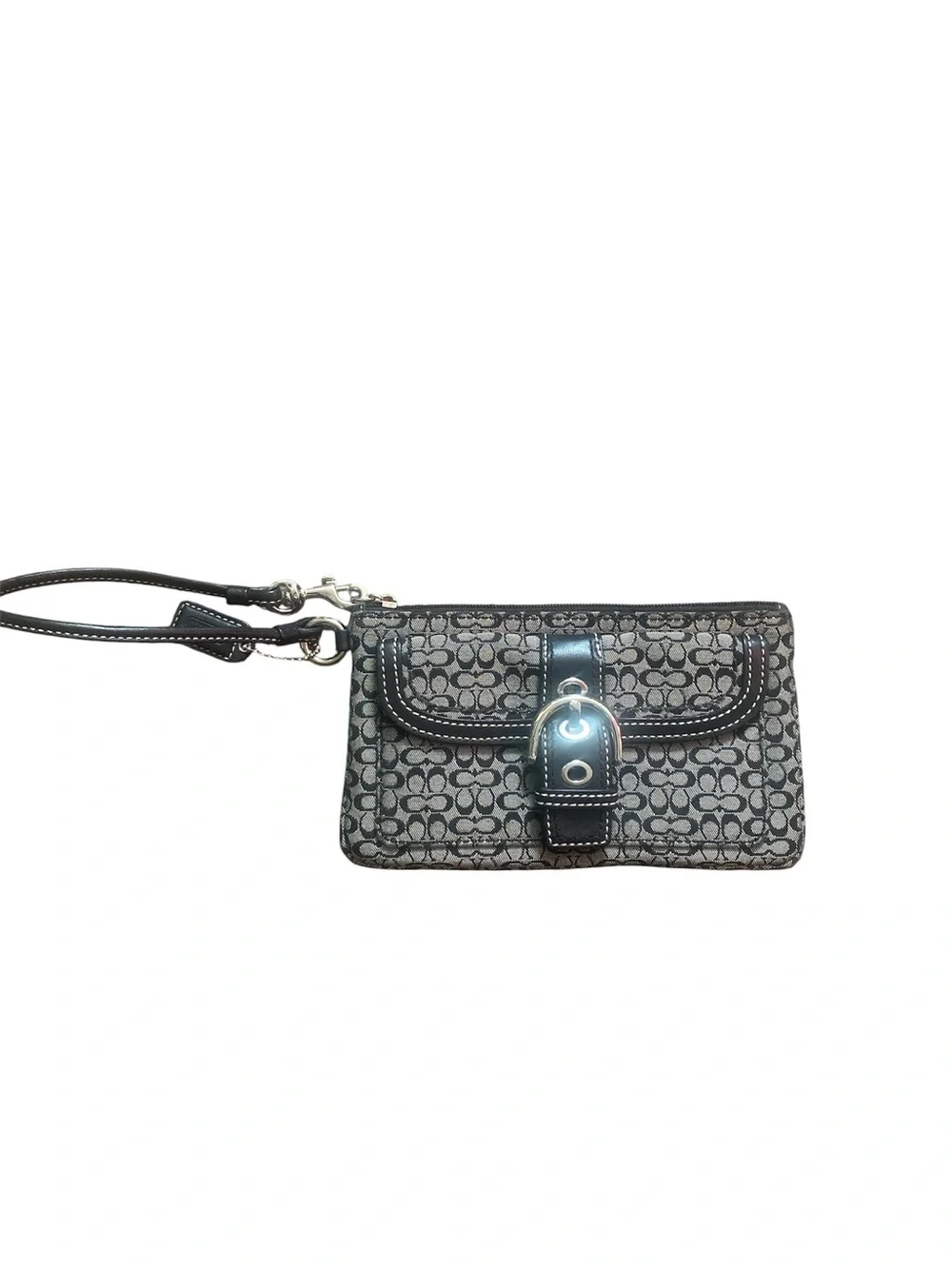 Coach Black Signature Canvas Wristlet Phone Case with Strap